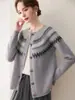 Moda Otoño e Invierno Nuevo Cárdigan de Cachemira para Mujer Chaqueta Gruesa de Punto con Incrustaciones Florales Estilo Perezoso Retro Tejido Holgado