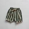 Pantalones de Verano para Niñas Estilo Coreano Rayados Pantalones Cortos para Niños Algodón Lino Holgados Pantalones Cortos para Niños Pequeños en Stock Corte Holgado