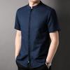 Camisa de lino 100% Hengyuanxiang para hombre, de manga corta, estilo chino, sencilla, con cuello con hebilla oscura, verano 2024