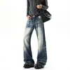 Direto do fabricante: jeans retos modernos de estilo americano com detalhes de rebites, lavados e desgastados, para homens, caimento solto, calças versáteis de perna larga