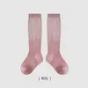 1740 Calcetines infantiles al por mayor, nuevos estilos de otoño, hilo dorado y plateado, calcetines personalizados de media pantorrilla, algodón peinado, sin costuras, calcetines holgados para niñas
