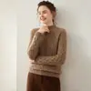 Suéter de Cachemira Grueso de Tres Hilos para Mujer, Cuello Alto Medio, Suéter Básico de Punto de Cachemira Simple y Versátil, Aspecto Holgado y Adelgazante, Por Dentro y Por Fuera