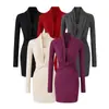 Vestido Bodycon de Manga Longa Torcido com Decote em V Estilo Desejo Puro, Vestido Curto Color Sólida Moderno e Versátil Slim-Fit, Hot Girl