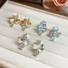Pendientes de Clip~Pendientes de Flor con Goteo de Aceite de Zirconia Bañados en Oro Real de 18K, Modernos, Sencillos, Elegantes, Lujo Ligero, Pendientes de Alta Gama para Mujer