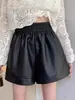 Shorts de cuero genuino para mujer, corte holgado, estilo de pierna ancha, modernos y elegantes, de cintura alta, adecuados para usar como prenda exterior, hechos de piel de oveja, nueva colección de otoño 2023, shorts de cuero de moda