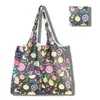 Sacolas de Compras Dobráveis em Estoque, Sacolas Dobráveis Ecológicas, Sacolas Tote Portáteis de Poliéster Impressas com Frutas para Armazenamento em Estoque
