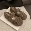 Primer Encuentro Temporada Lazo Zapatos Peludos para Mujer Otoño/Invierno Nuevo Estilo Estilo Hada Suave Zapatos de Algodón Cálidos Con Felpa Mary Jane Zapatos de Salón