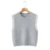 Comercio Exterior Ropa de Mujer 2025 Otoño Estilo Europeo y Americano Cuello Redondo Sin Mangas Empalme Encaje Chaleco de Punto Chaqueta para Mujer C525085