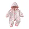 Ropa exterior con capucha acolchada de algodón para bebé, mameluco de forro polar compuesto para bebés, traje de gateo de otoño e invierno, mameluco cortavientos para niños