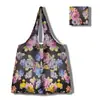 Nova grande bolsa de compras dobrável, bolsa quadrada de pano com flores, bolsa de compras portátil, bolsa tote dobrável