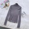 Camiseta interior de malla con cuello alto y manga larga, antienganches, de madera, para mujer, nueva, ajustada, fina, para verano