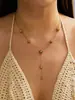 Collar con Forma de Y Estilo Resort Europeo y Americano, Acero Inoxidable Chapado en Oro de 18 Quilates, Moderna Cadena para Clavícula con Borla de Circonita y Perla