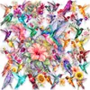 Pegatinas florales de colibrí en acuarela, 50 hojas, PET transparente, pegatinas florales y de pájaros frescas para decorar cuadernos y diarios