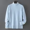 Suéter de Lana Pura Nuevo Otoño/Invierno Baicai Rong para Hombre, Grueso, Cuello Semi Alto, Manga Raglán, Tejido de Punto, Capa Base Simple de Punto