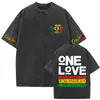 Camiseta con Estampado Gráfico Retro Lavada de Bob Marley One Love Reggae, Hombres, Mujeres Camiseta de Algodón Casual Retro, Hombres