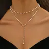 Joyería de moda europea y americana, collar sencillo de múltiples capas con perlas de imitación, joyería de moda para mujer, accesorios de moda para fotografía callejera.