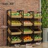 Estante Exhibidor de Frutas de Supermercado Estante Multifuncional Estante para Verduras y Frutas Acero-Madera Tienda de Conveniencia de Madera de Uso Comercial