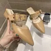 Chinelos femininos de bico fino, moda para atividades ao ar livre, atacado, primavera, novos, versão coreana popular, salto grosso, salto alto, sandálias com bico coberto