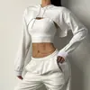 Moletom com Capuz Popular Europeu e Americano Transfronteiriço Feminino, Blusa Cropped Solta da Moda com Mangas Longas