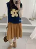 Chaleco de Punto Holgado Floral con Cuello Redondo de Nuevo Estilo para Primavera Ropa de Abrigo 2026 Chaleco Corto sin Mangas Estilo Coreano para Mujer Ropa de Abrigo