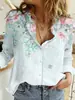 Comércio Exterior Transfronteiriço 2024 Cardigã Feminino Europeu e Americano Estampa de Flores 3D Manga Longa Camisa Feminina Top de Alta Qualidade Versátil