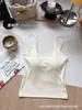Top de Tirantes Finos de Algodón Puro Sexy sin Espalda para Primavera y Verano para Mujer con Copas, Camisola Versátil para Vestir por Encima, Top sin Espalda