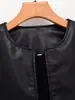 Moda Femenina 2026 Nuevo Estilo Europeo y Americano Sencilla y Elegante Cuello Redondo Casual Chaqueta Corta de Polipiel