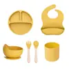 Juego de Vajilla Infantil de Silicona de Grado Alimenticio, Taza para Pastel, Plato con Ventosa, Plato Dividido, Babero, Mismo Modelo que Amazon