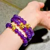 Pulsera Retro de Amatista Púrpura Real Natural de 8 mm con Serpiente Dorada Pulsera Pulsera Adorno