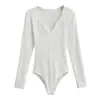 Bodystocking de Manga Larga Acanalado con Cuello en V Profundo Nuevo Otoño 2026 Sexy Adelgazante Sexy Camiseta Base Camiseta Interior