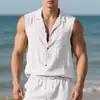 Moda Europeia e Americana Transfronteiriça Gola Lapela Masculina Verão Novo Solto Linho Simples Casual Sem Mangas Cardigã Camisa de Praia