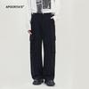 Pantalones de pana APO para hombre, de pierna recta, holgados, casual, con bolsillo grande, diseño de grulla, para otoño e invierno, alta gama, guapos