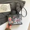 Bolsa Estampada de Comercio Exterior para Mujer Oso Graffiti Bolso Tote Otoño Nuevo Bolso de Mano Versátil Gran Capacidad Bolso de Hombro