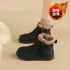 Botas de Neve Femininas de Inverno Novo Estilo com Forro de Lã e Zíper Lateral, Impermeáveis, Espessadas, Sapatos de Algodão Quentes, Botas Curtas Casuais de Solado Grosso, Dupla Camada de Algodão