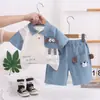 Ropa Infantil Doudou para Niños y Niñas Ropa de Verano para Bebés Dibujos Animados Combinación de Colores Cuello Camisero 2026 Nuevo Conjunto de Dos Piezas de Manga Corta para Niños