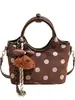 Bolso de Mano Vintage de Ante con Lunares 2026 para Mujer, Bolso Tote con Anillo Redondo, Bolso de Hombro y Cruzado Versátil