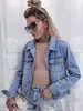 Chaqueta de mezclilla europea y americana transfronteriza HME para mujer, estilo de alta costura moderno, color liso, simple y casual, sin elasticidad, top chaqueta para mujer