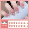 Uñas press-on con degradado naranja-rosado tipo nube 24 piezas rectangulares estilo popular de celebridad de internet producto terminado calcomanías de uñas postizas desmontables