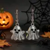 Popular na Europa e América: Conjunto de Brincos e Colar de Fantasma Fofo Preto, Branco e Cinza para Halloween, Conjunto de Corrente de Clavícula de Fantasma 3D