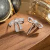 Pendientes de Aro con Lazo de Circonita Super Flash, Lujo Ligero y Elegantes, Pendientes de Lazo Sencillos Llenos de Diamantes, Lujo Ligero y de Gama Alta para Mujeres