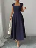 Moda europea y americana transfronteriza para mujer comercio exterior al por mayor sitio independiente de Amazon vestido largo nuevo y elegante con cuello cuadrado y mangas cortas