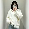 Nuevo cárdigan de punto con capucha y cremallera para mujer, con adornos de cuentas, corte holgado y estilo casual con textura de pelo sintético de visón.