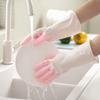 Guantes blancos de dos colores para lavar platos, guantes de cocina para mujer, de látex, impermeables, de plástico y goma, para tareas del hogar.
