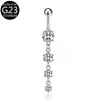 Anillo de Ombligo Largo de Aleación de Titanio F136 Incrustado con Flor de Mariposa de Circonita Corazón Anillo de Ombligo con Forma de Corazón Adorno de Ombligo G23