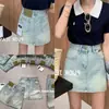 Falda de Mezclilla Color Claro de Cintura Alta para Mujer Primavera Delgada Chica Gordita Ajustada Antirreflejos Falda de Línea A para Caderas Falda para Mujeres Pequeñas