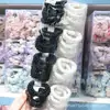 Goma para el pelo de alambre de teléfono de estilo coreano, simple y versátil, con bloques de color blanco y negro, banda elástica alta para coleta para niñas