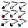 Moda Europeia e Americana Simples Aço Inoxidável Zircônia Colorida Haste Curva em Forma de 7 Forma de L Zircônia Garra Quatro Pontos Diamante Redondo Piercing Joia Stud de Nariz