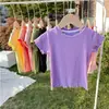Comercio Exterior Dulce Camiseta para Niñas Estilo Coreano Encaje Sin Mangas Ropa de Verano Versátil Hermanas Adorno de Volantes Top para Niños Pequeños Manga Corta