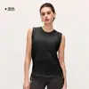 Top Esportivo Sem Manga Solto com Gola Redonda de Fio de Bambu Respirável Blusa de Yoga Feminina Bainha com Cordão Colete de Yoga Verão