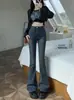 Outono Inverno Retro Americano Tamanho Plus Size Meninas Cheinhas Estilo Preguiçoso Forrado com Fleece Jeans Engrossado Feminino Toque de Alto Padrão Stretch Calças Micro-Flare Coreano